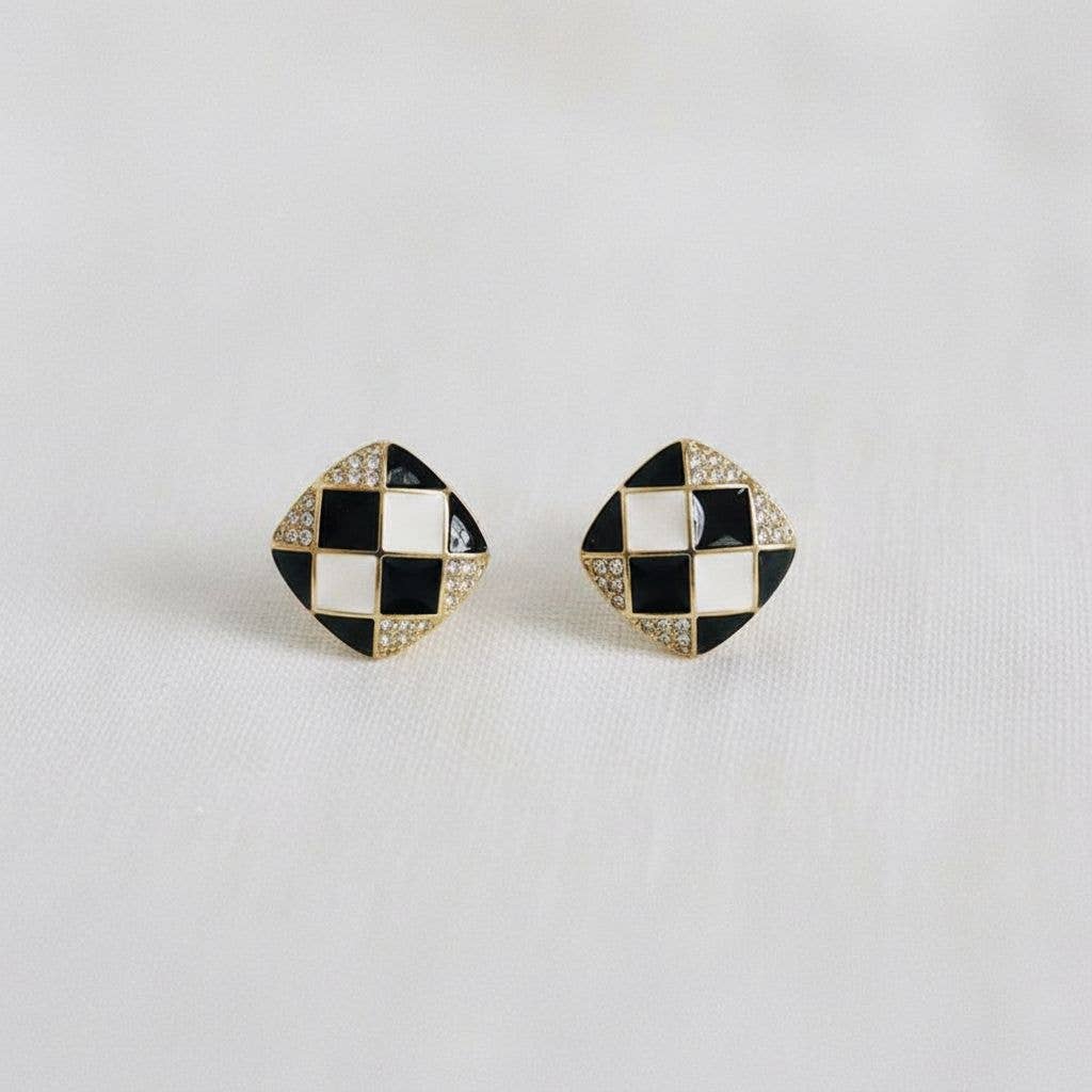 Enamel Chessboard Earrings