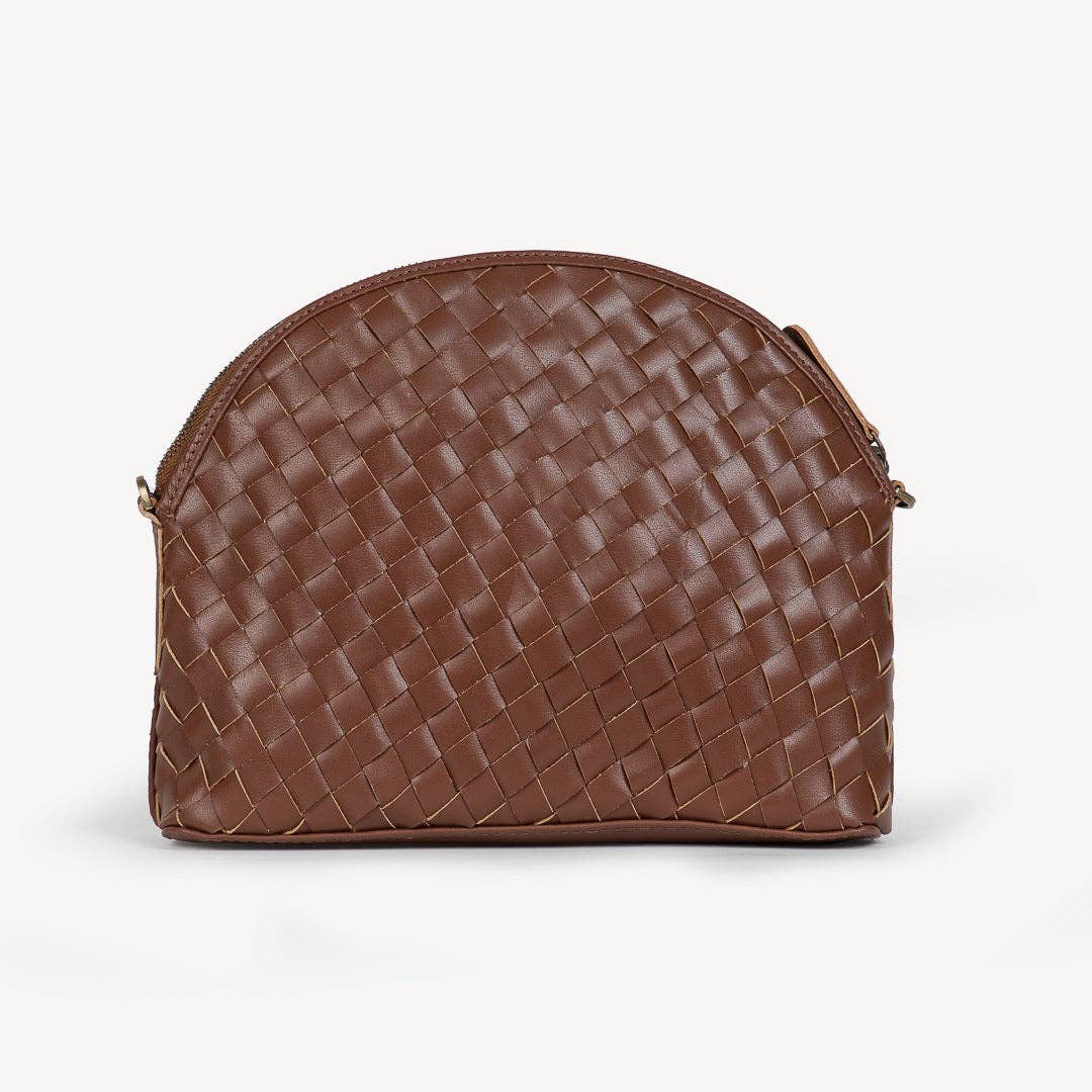 Woven Halfmoon Crossbody - Chocolate Brown