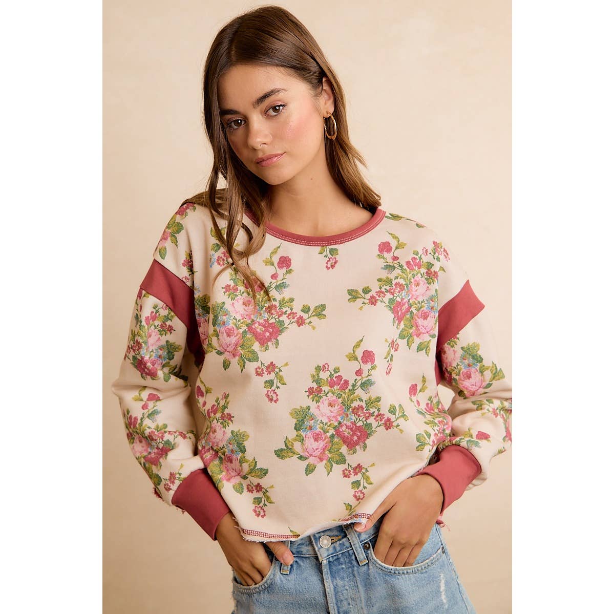 Floral Brushed Terry Open Back Top