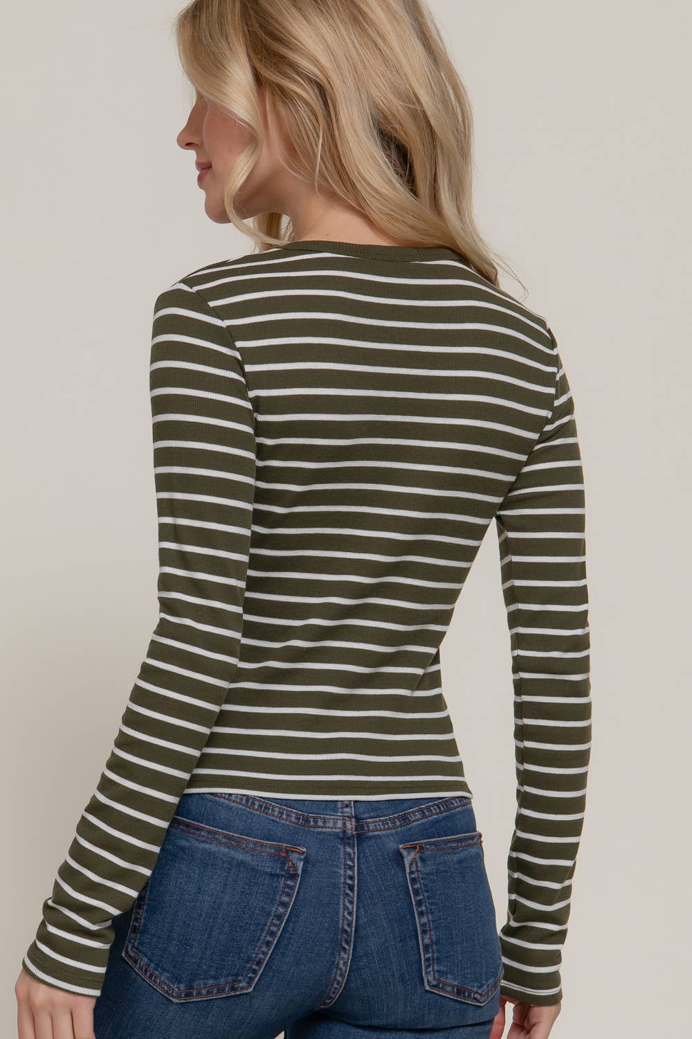 Long Sleeve Crew Neck Yarn Dyed Stripe Knit Top