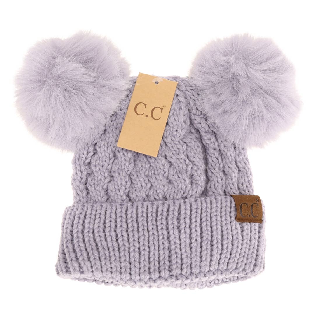 Cable Knit Double Matching Pom Beanie HAT2055-S