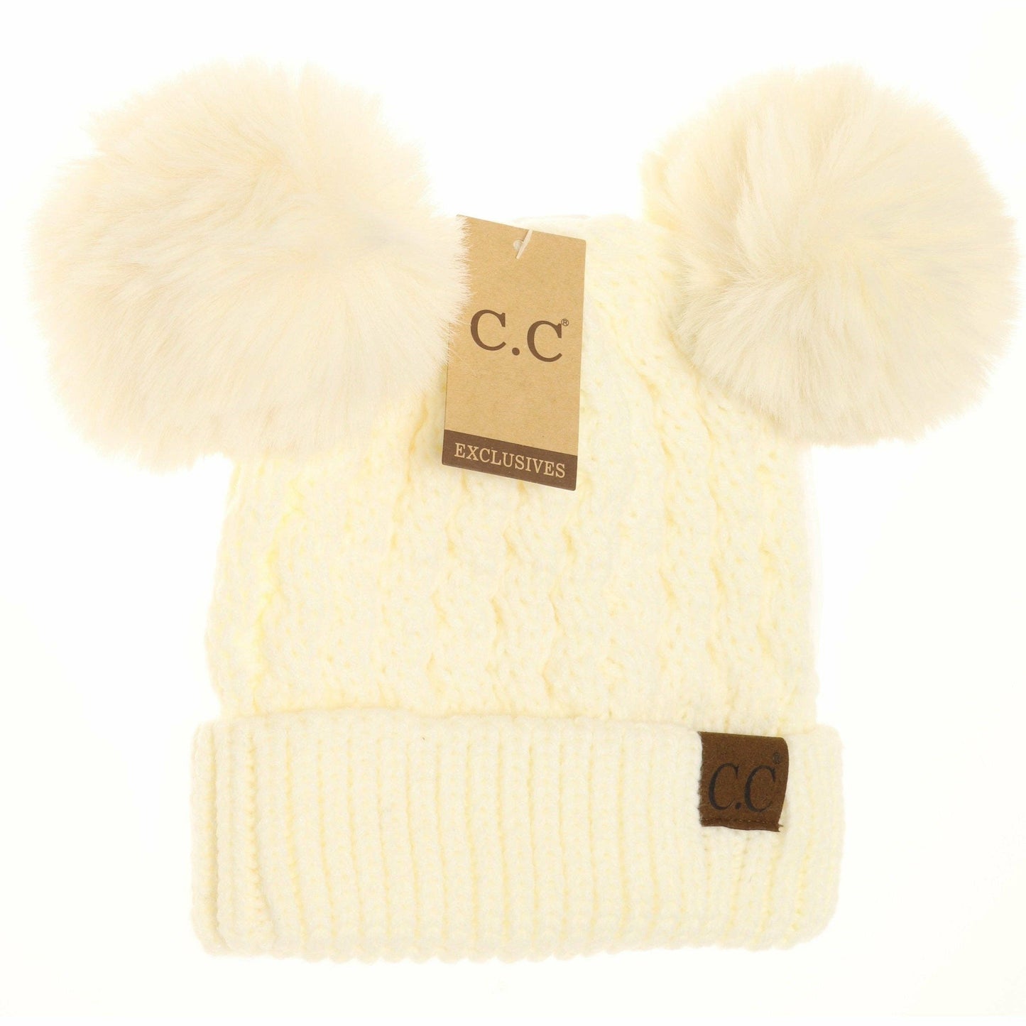 Cable Knit Double Matching Pom Beanie HAT2055-S