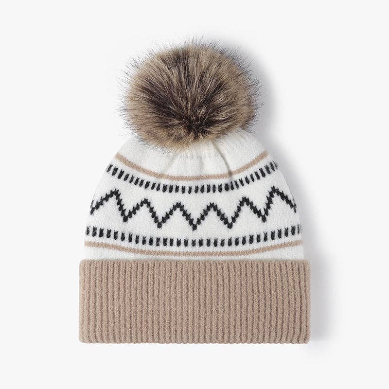 Splicing Striped Padded Knit Pom Beanie MK2BLW6W6HAT298