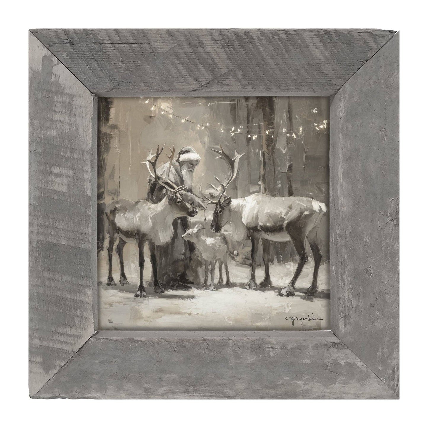 Santa and Reindeers under Christmas Lights