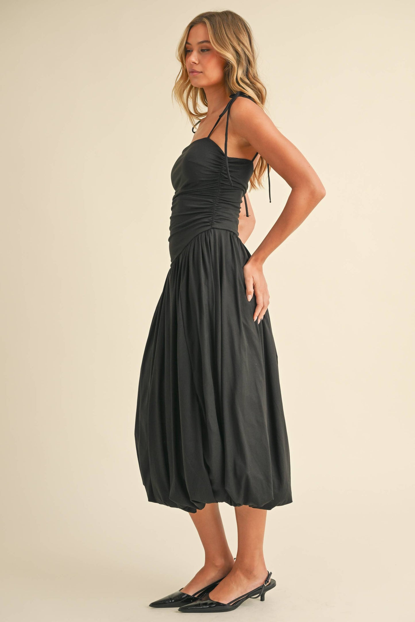 Ruched Sleeveless Top Balloon Midi Dress