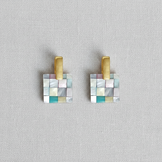 Handcrafted Shell Zircon Stud Earrings