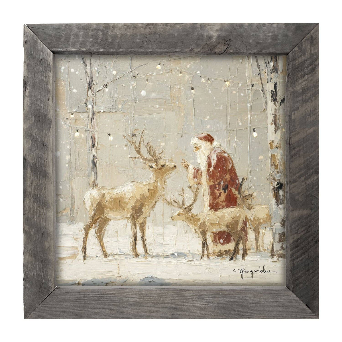 Santa Visiting Reindeer under Lights