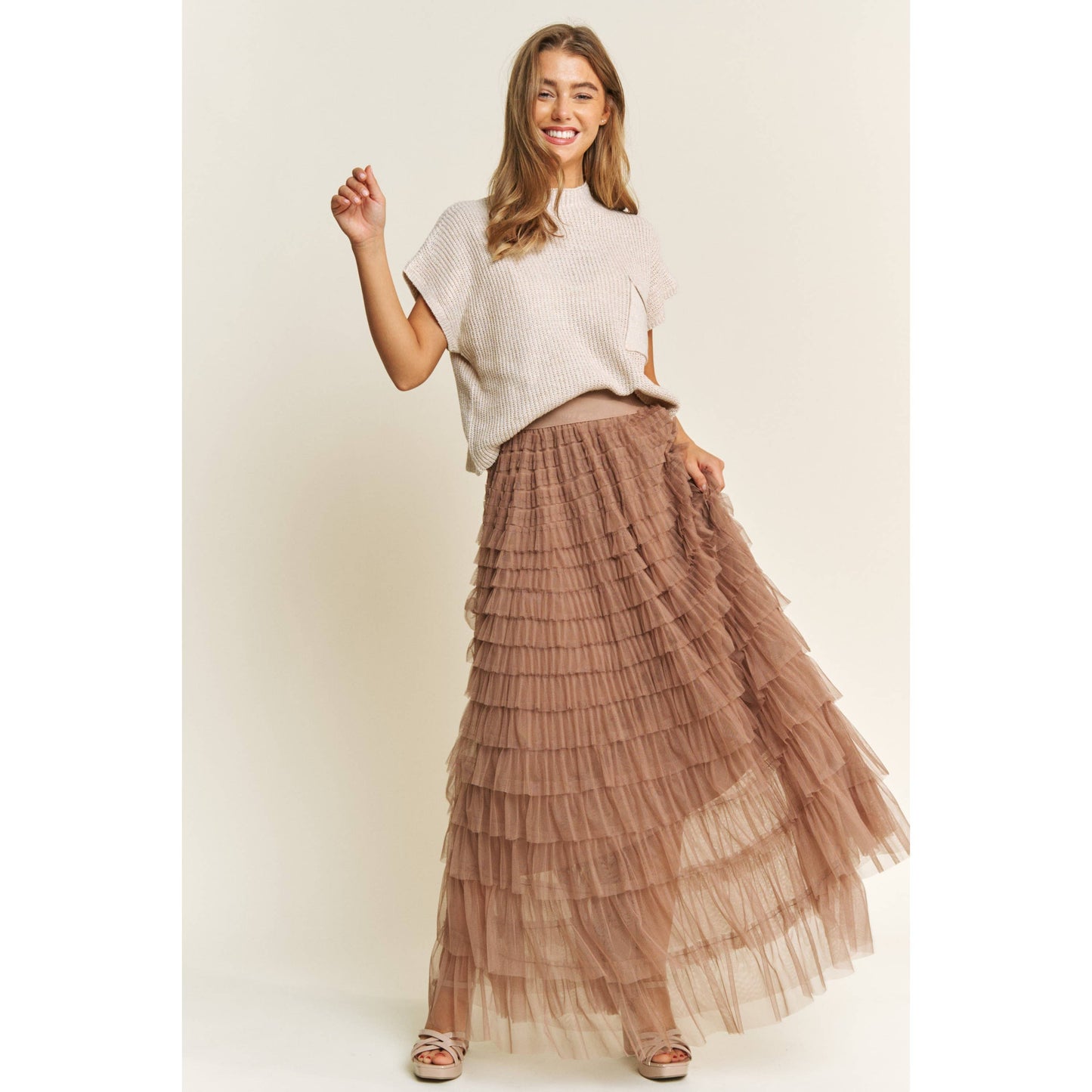 CASCADING TULLE MESH TIERED MAX SKIRT