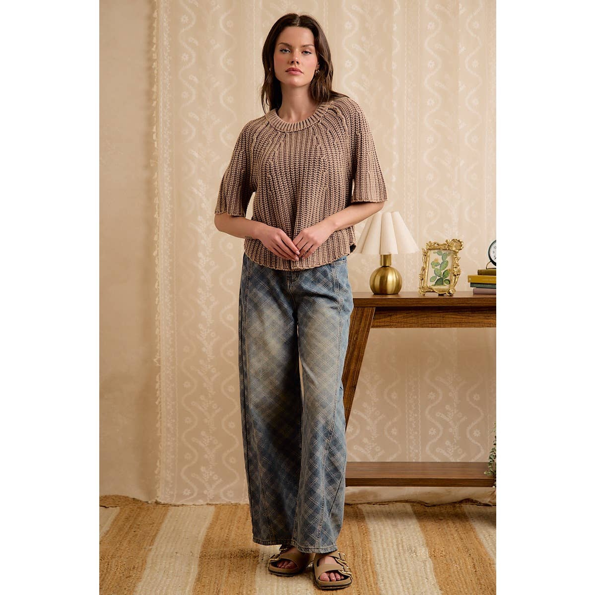 Flared Sleeves Washed Sweater Top