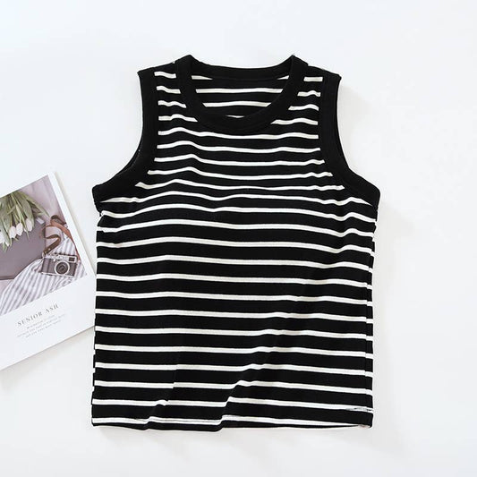 Daily Basic cotton blend stripe fitted tank top w self bra