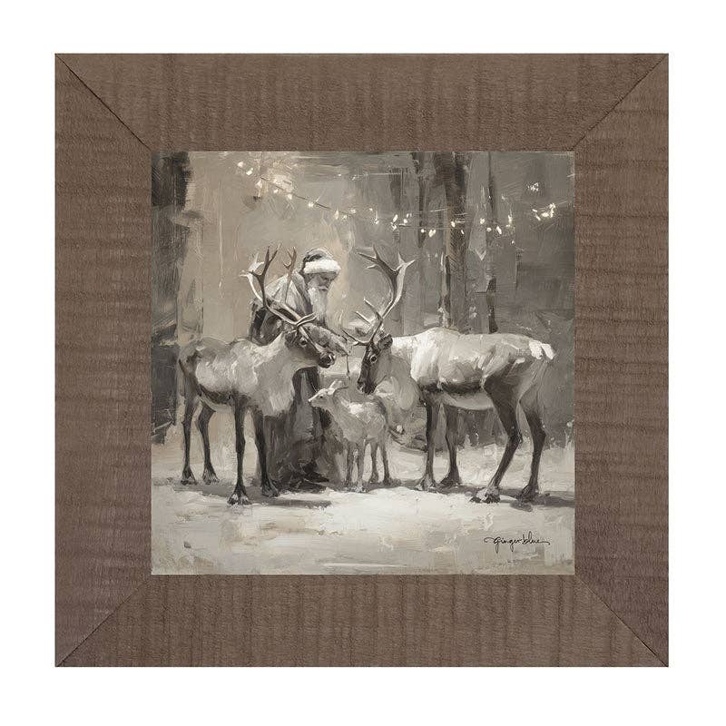 Santa and Reindeers under Christmas Lights