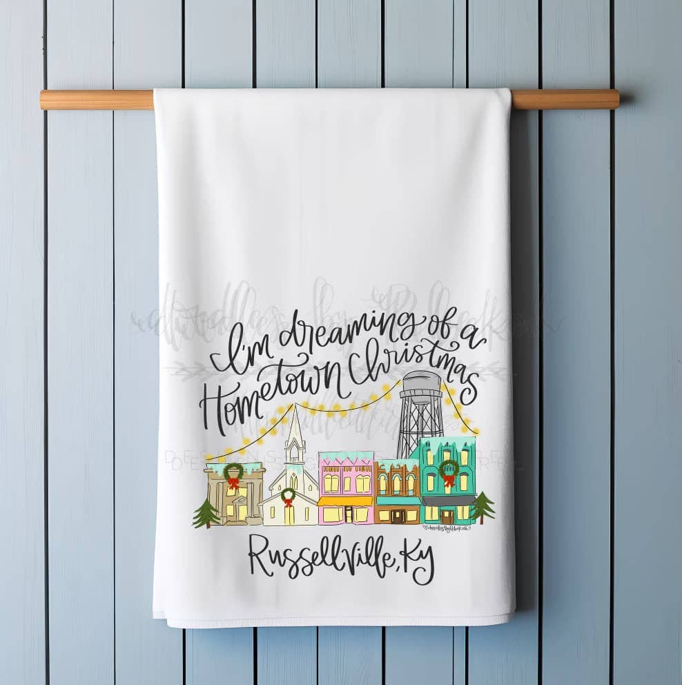 I'm Dreaming of a Hometown Christmas Custom Town Tea Towel