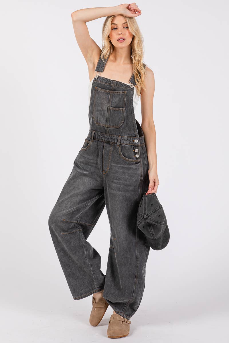 Washed Denim Overall Jumpsuit