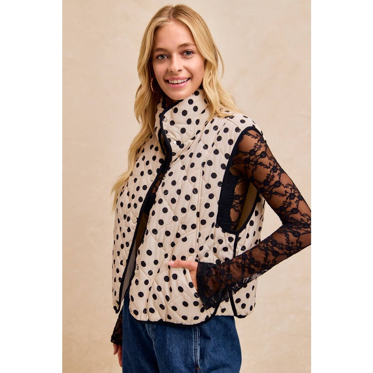 Polka Dot Print Quilted Vest