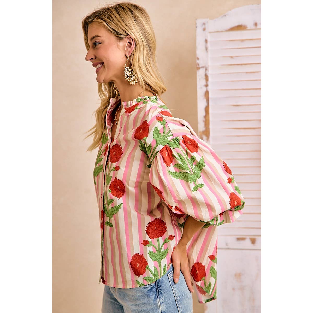 Stripe Flower Print Top