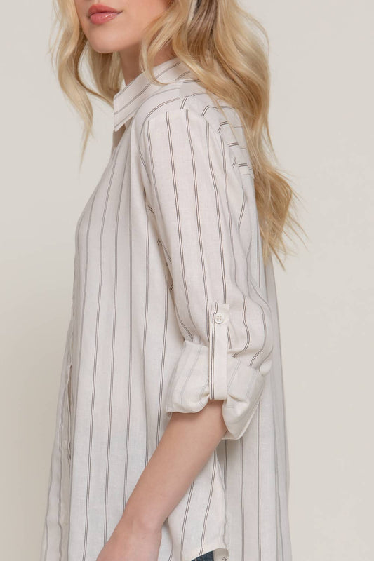Long Sleeve Button Down Stripe Linen Oversized Shirt