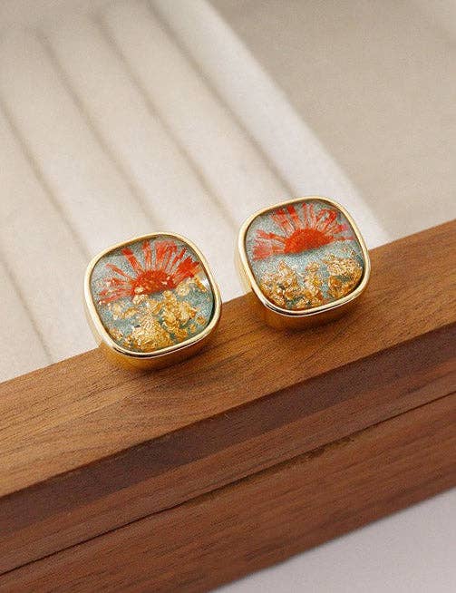 Floral Geometric Stud Earrings
