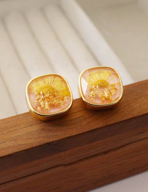 Floral Geometric Stud Earrings