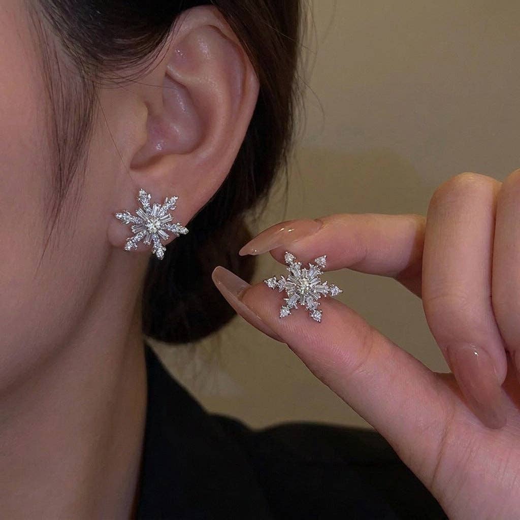 Rhinestone Snowflake Christmas Earrings