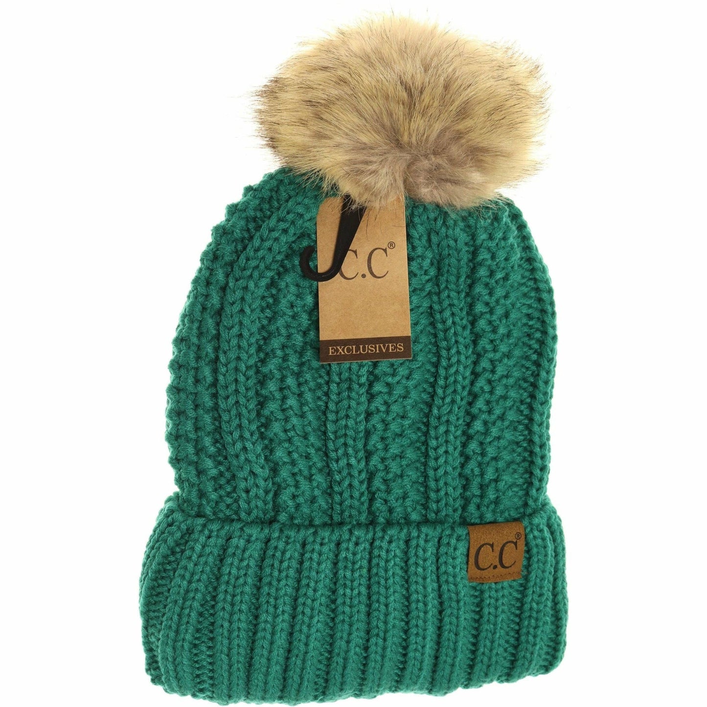 CC Fuzzy Lined Fur Pom Beanie