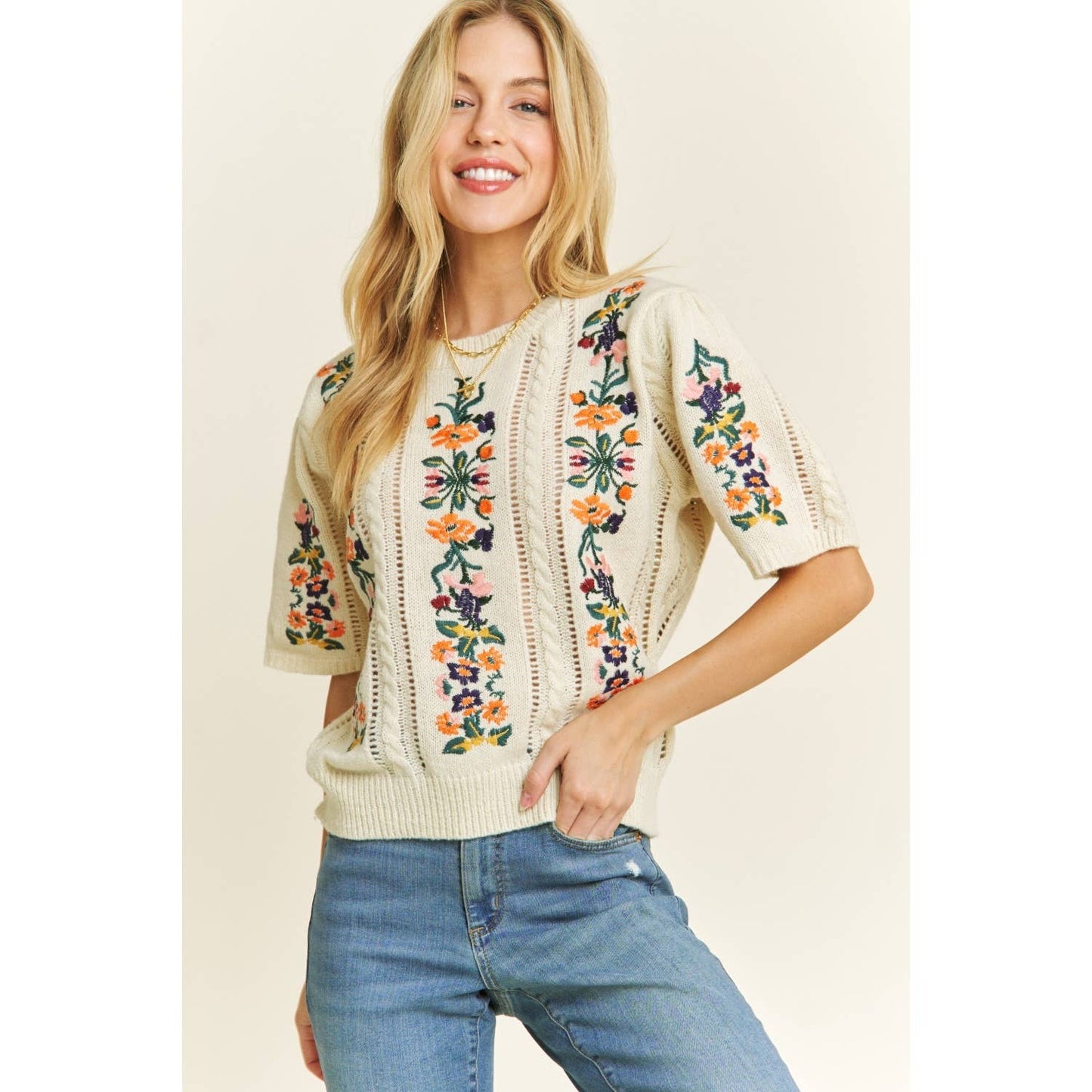 Floral Embroidery Sweater