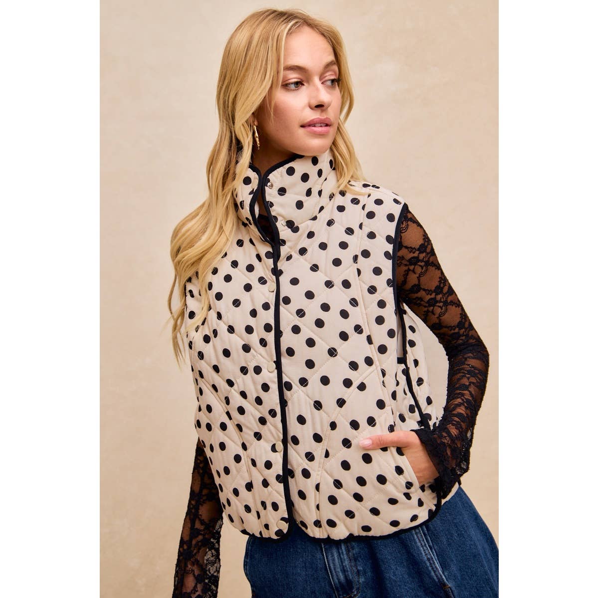 Polka Dot Print Quilted Vest