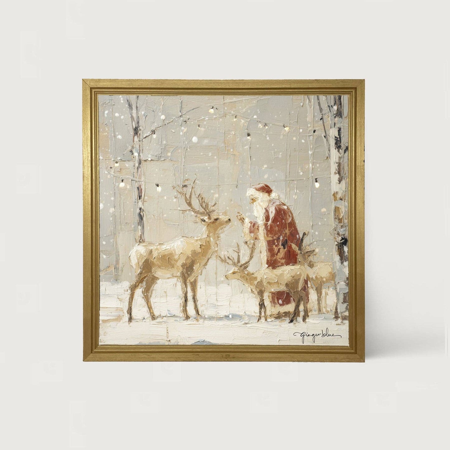 Santa Visiting Reindeer under Lights