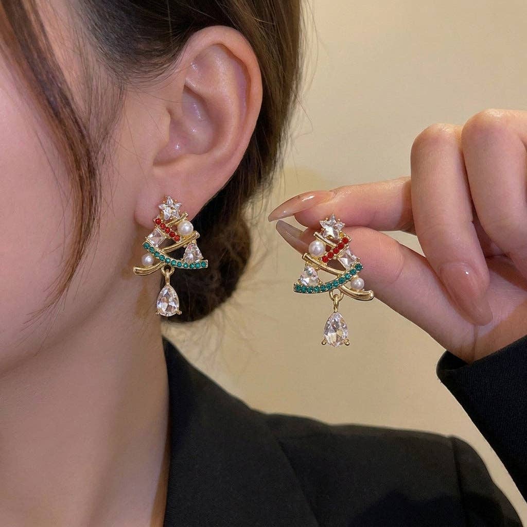 Rhinestone Snowflake Christmas Earrings