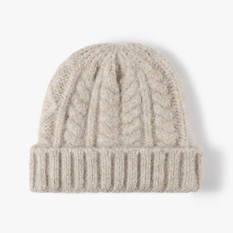 Solid Color Knit Hat Jacquard Padded Beanie