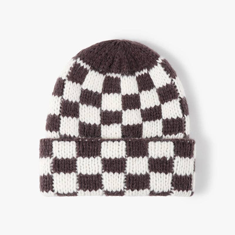 Plaid Contrast Color Warm Knit Beanie