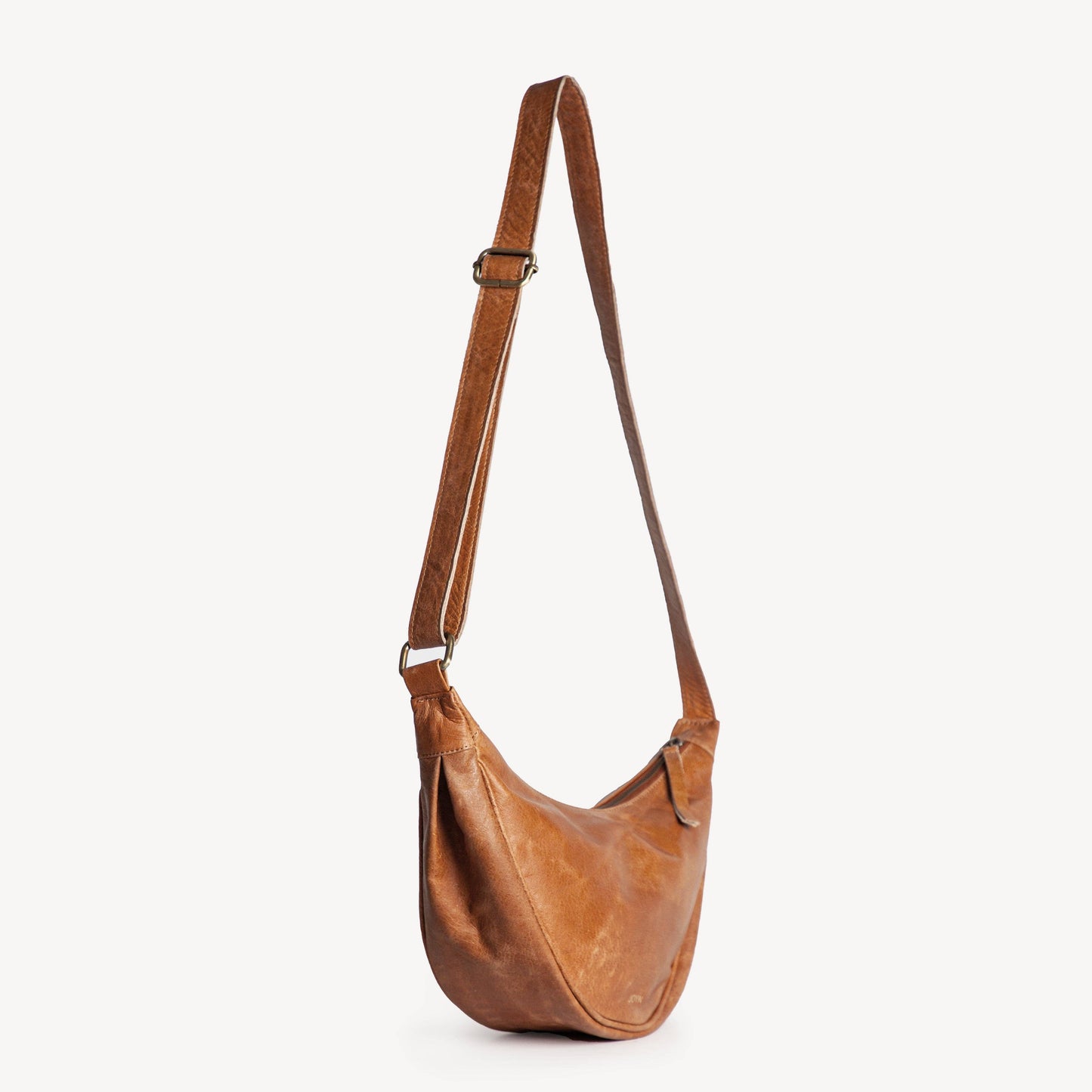 Leather Moon Sling Bag - in Camel