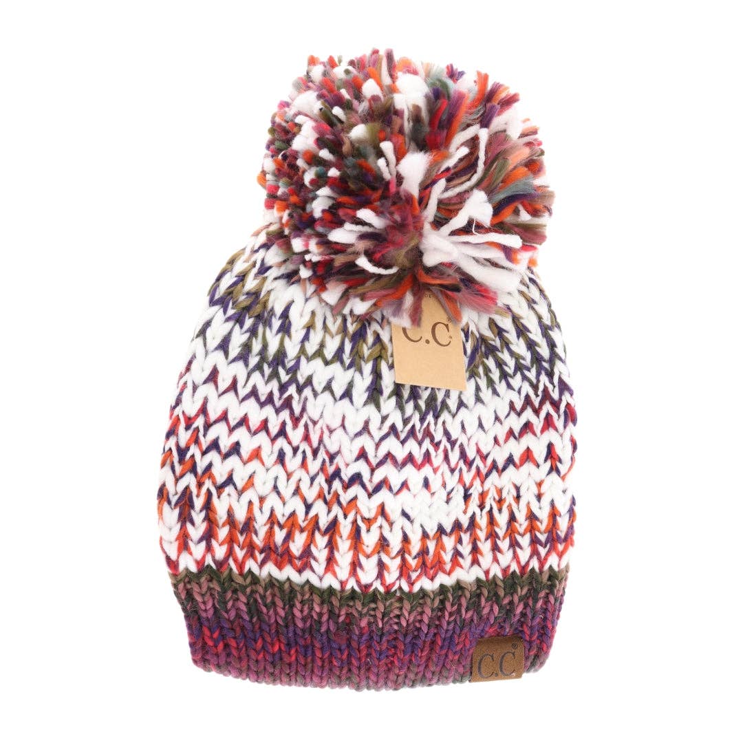 Fuzzy Lined Multicolored Yarn Pom C.C Beanie