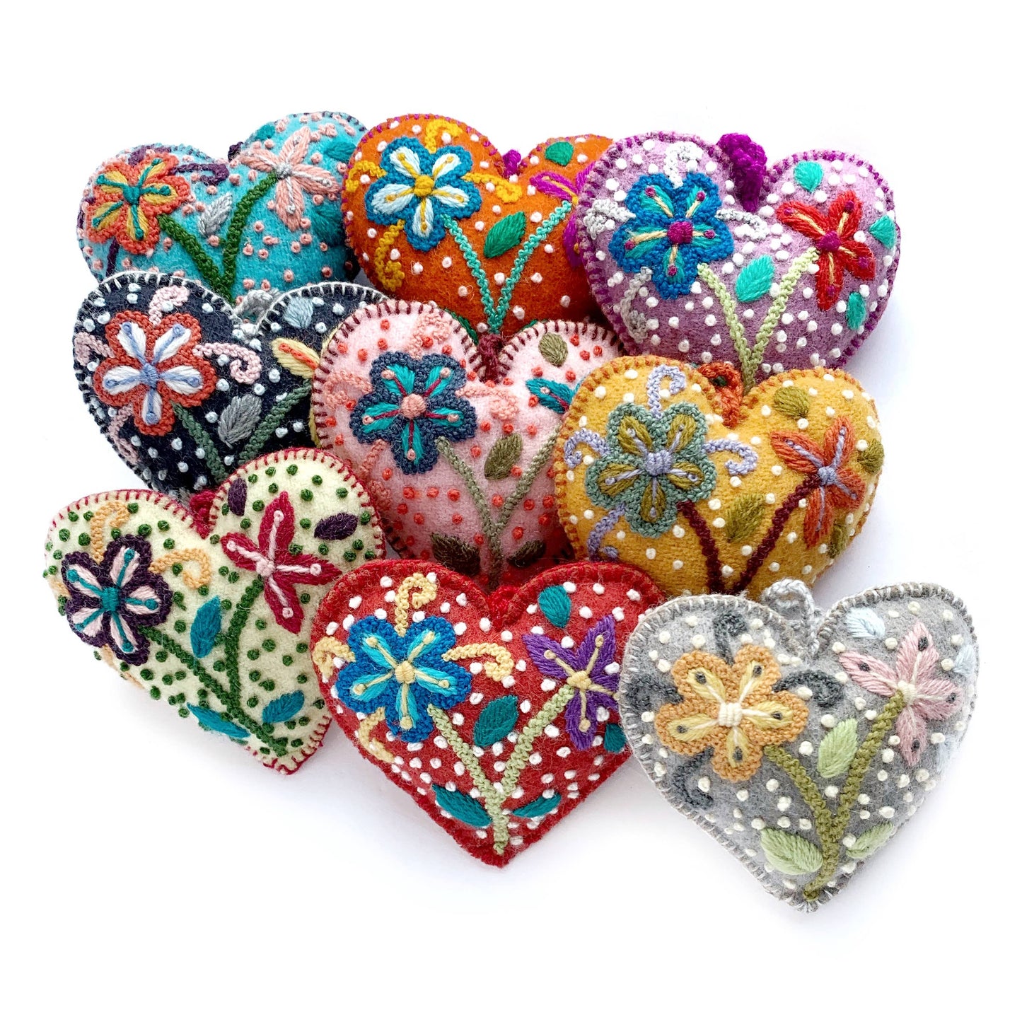 Colorful Embroidered Heart Christmas Ornament