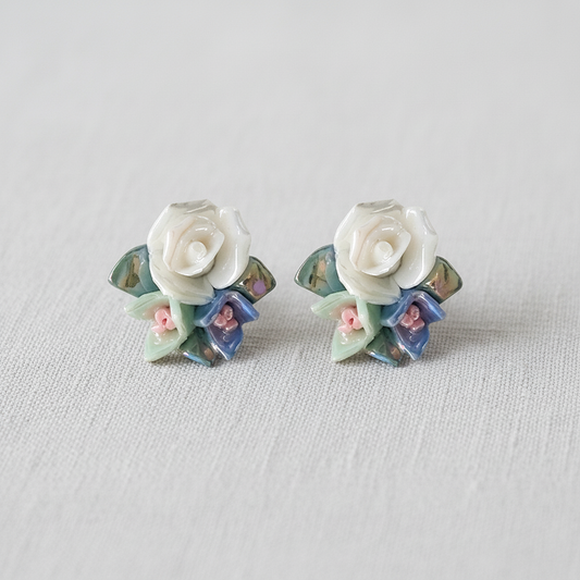 Artistic Enamel Floral Stud Earrings