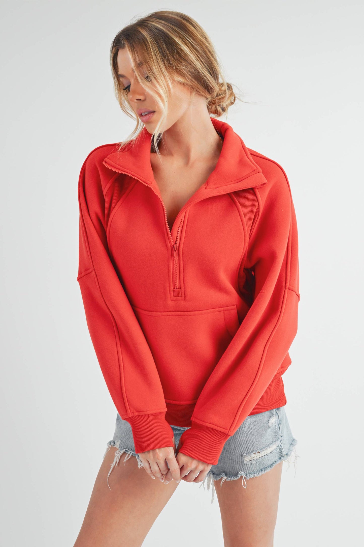 Long Funnel Neck Half Zip