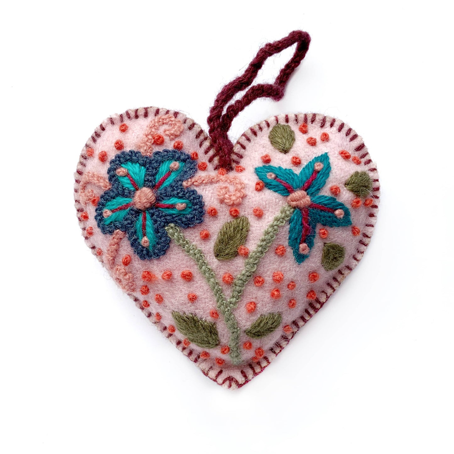 Colorful Embroidered Heart Christmas Ornament