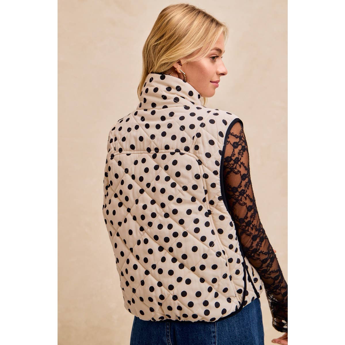 Polka Dot Print Quilted Vest