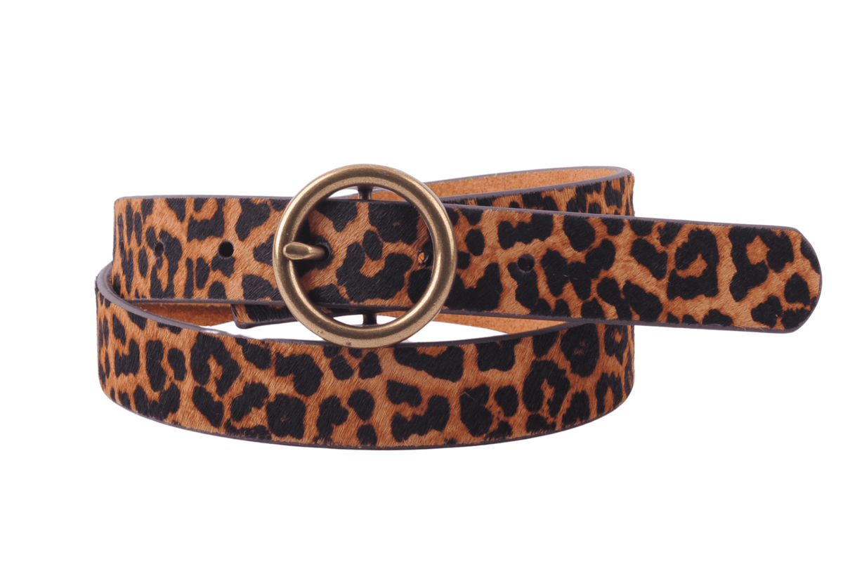 Round Brass Buckle Suede/Genuine Leather Belt