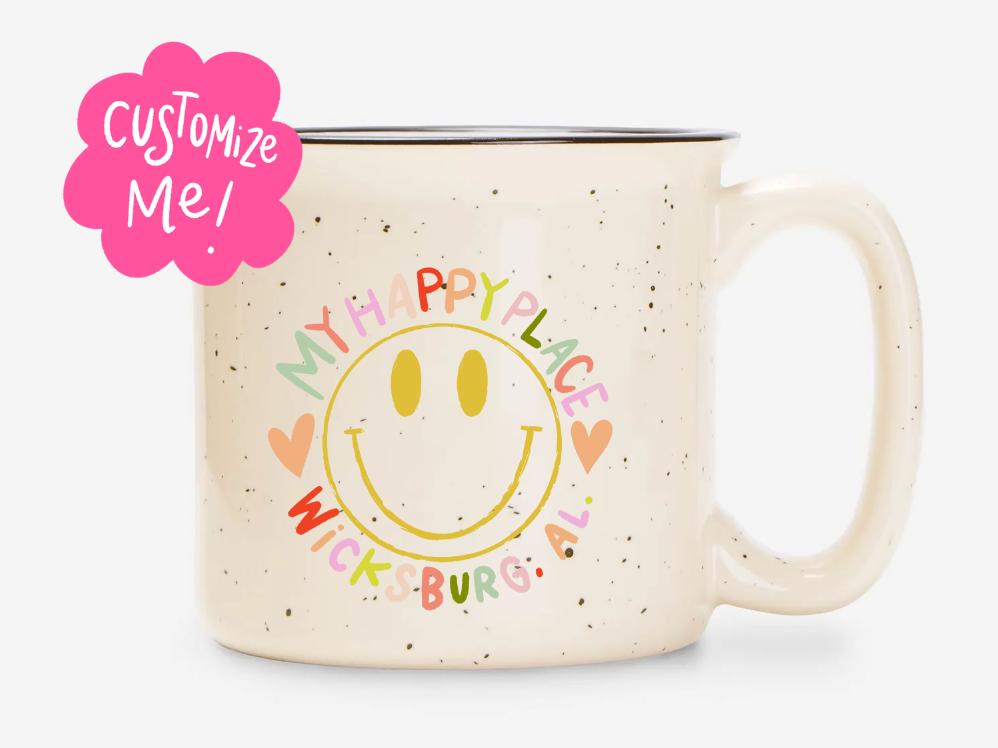 My Happy Place Smiley Custom Town Camper Mug