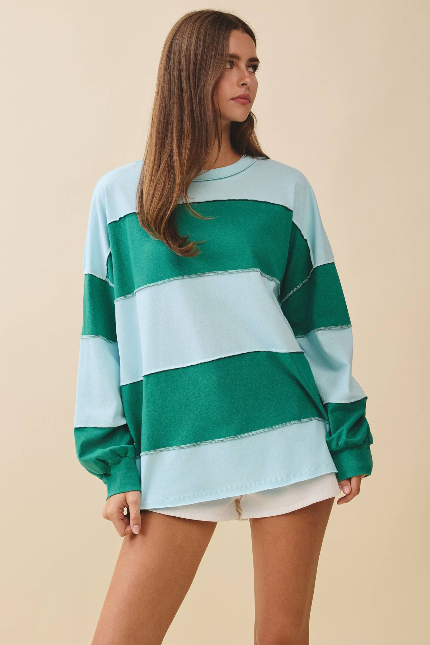 Contrast Panel Long Sleeve Slouchy Top