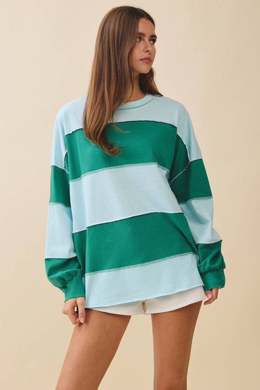 Contrast Panel Long Sleeve Slouchy Top