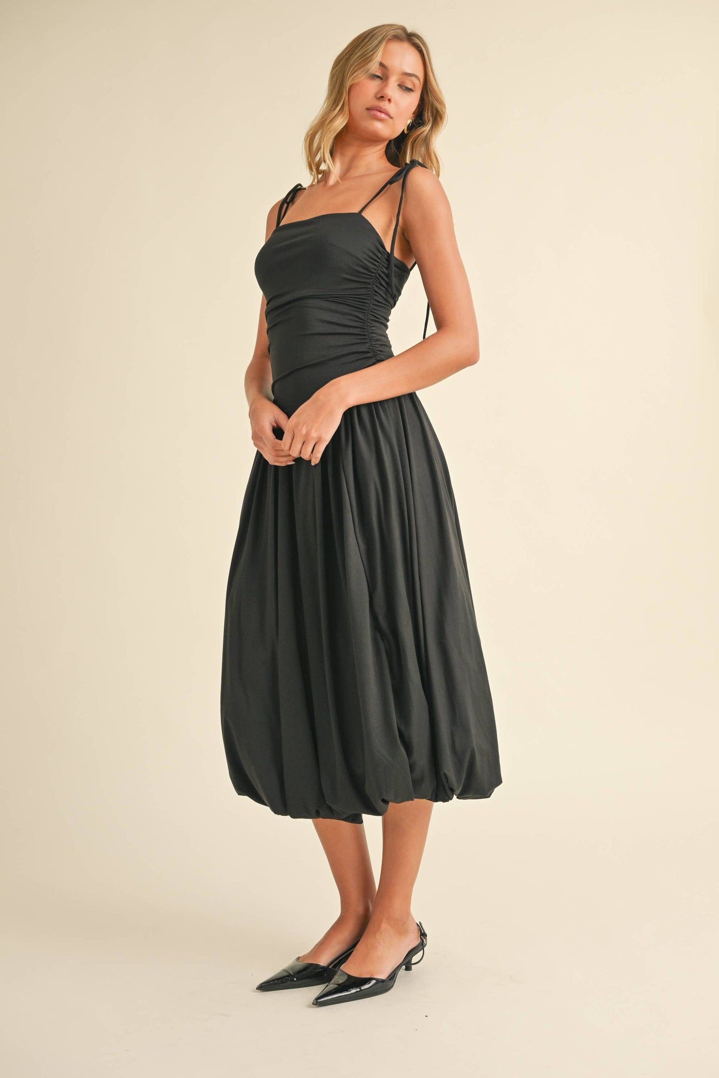 Ruched Sleeveless Top Balloon Midi Dress