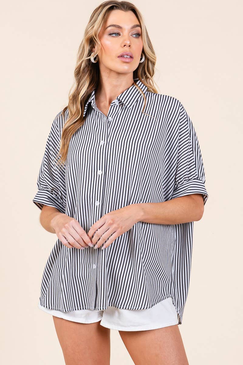 Game day Striped Boxy Oxford Button Down Shirt
