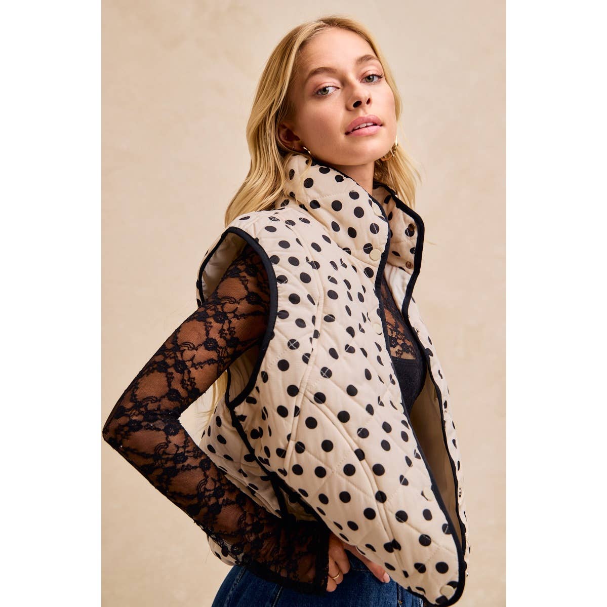 Polka Dot Print Quilted Vest