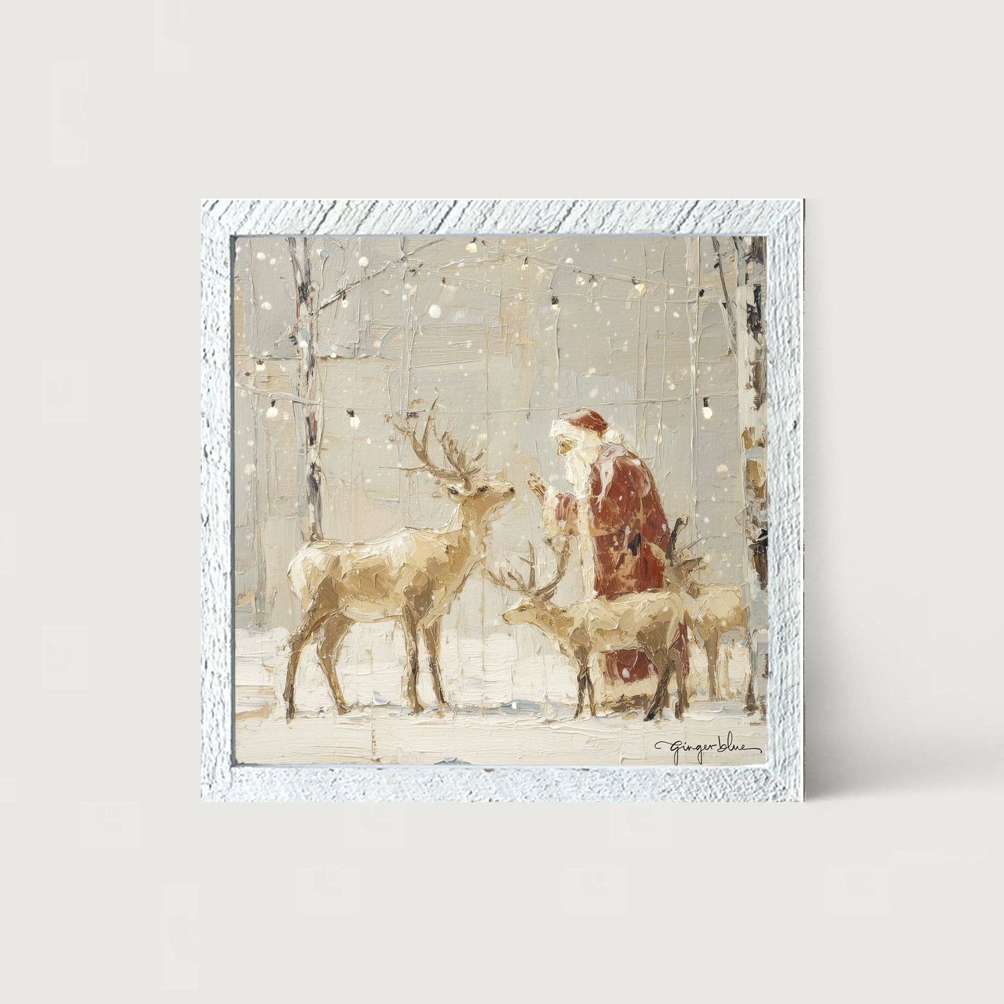 Santa Visiting Reindeer under Lights