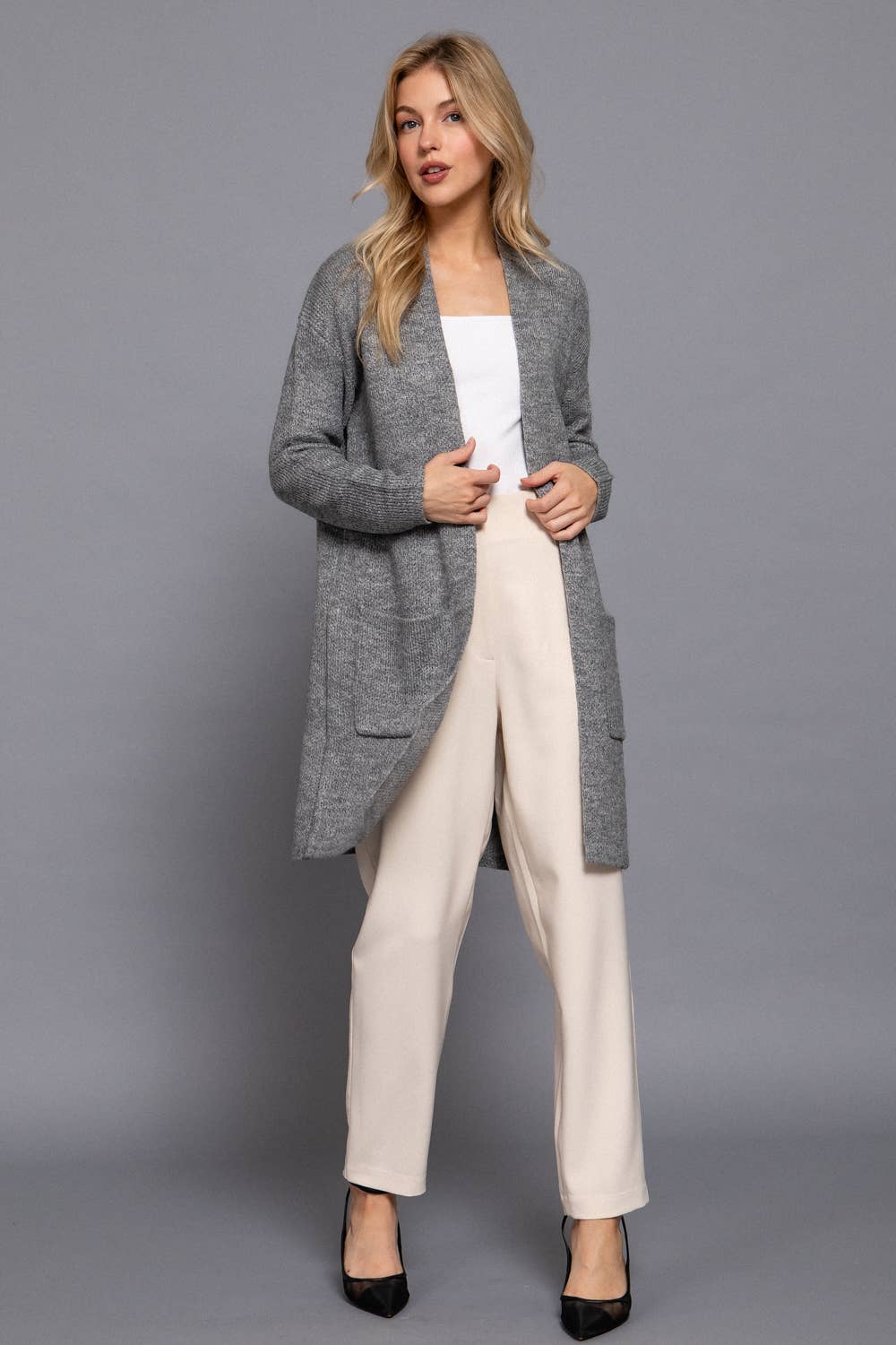Long Sleeve with Pocket Open Sweater Cardigan