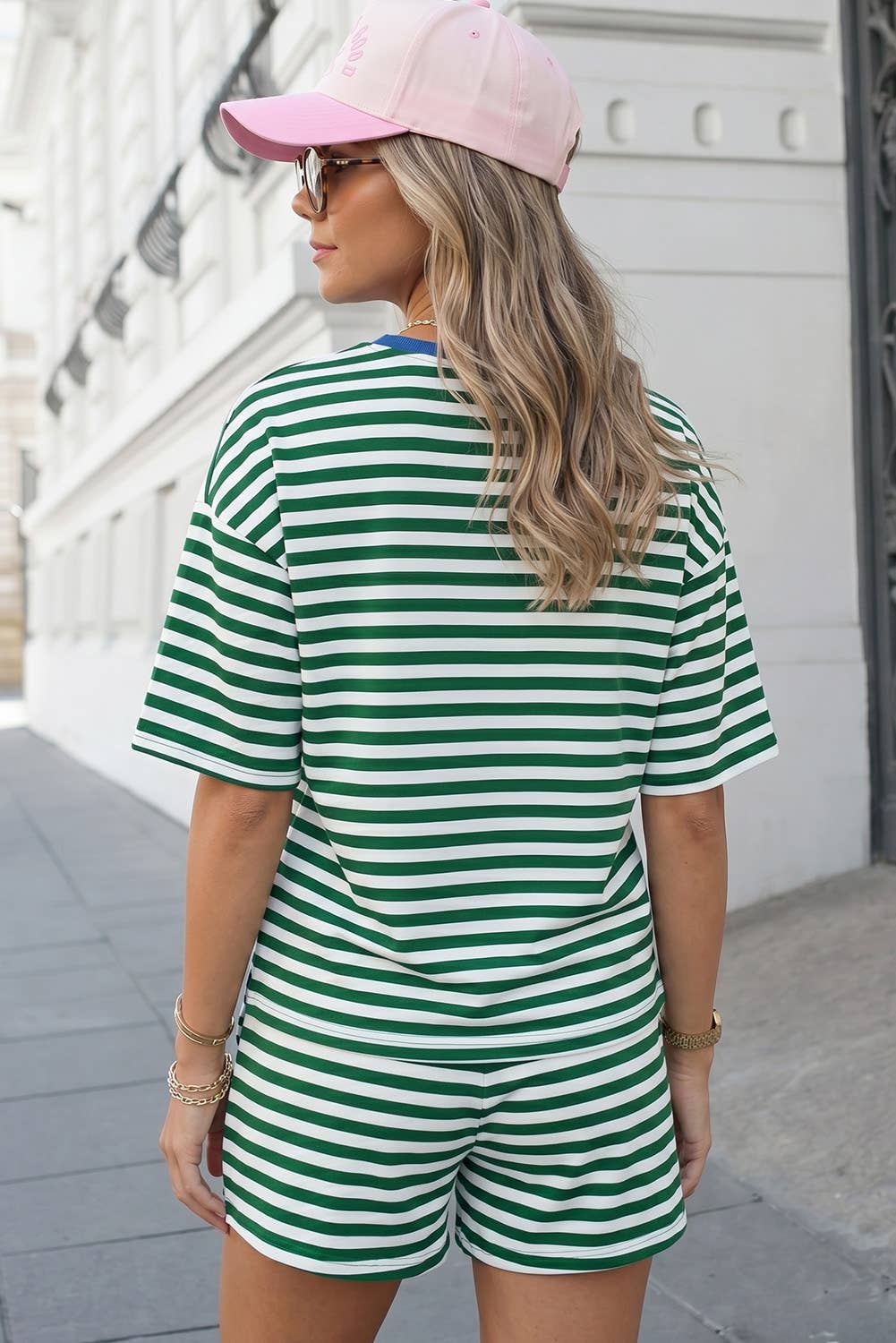 Stripe Print Contrast Trim Shorts