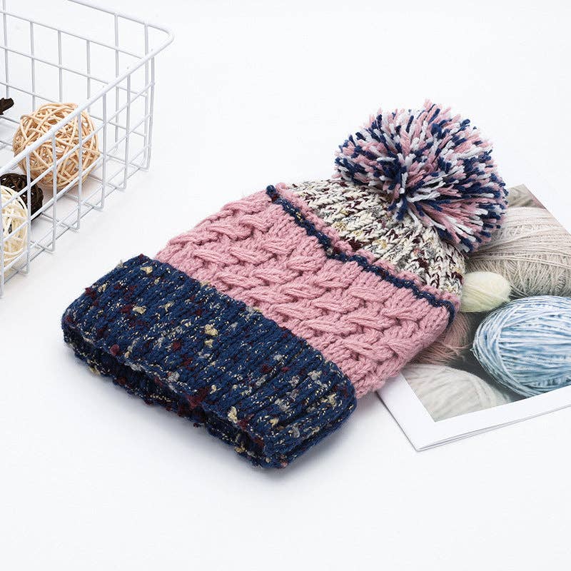 Contrast Color Knit Pom Beanie