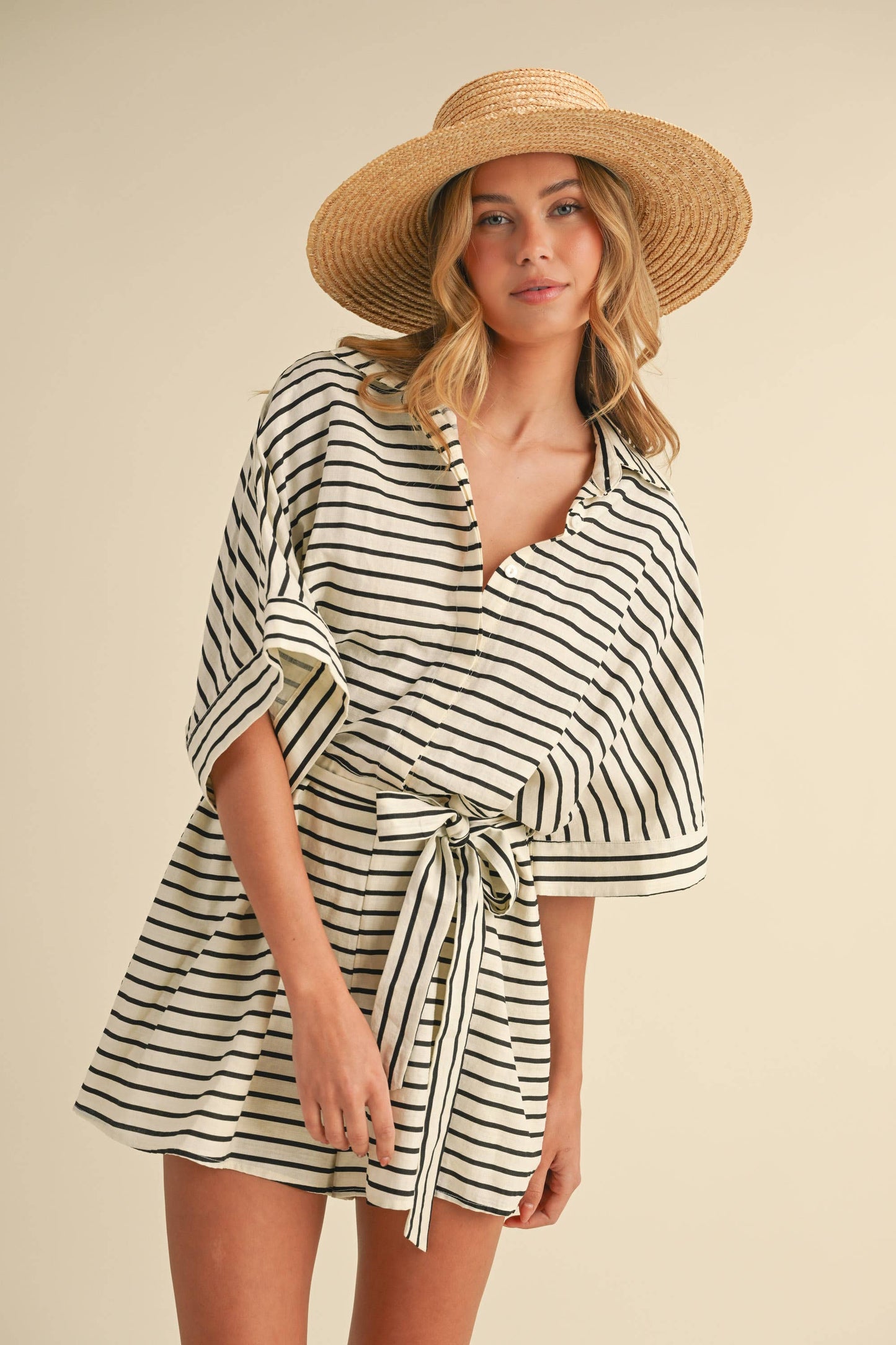 Striped Relax Fit Belted Romper
