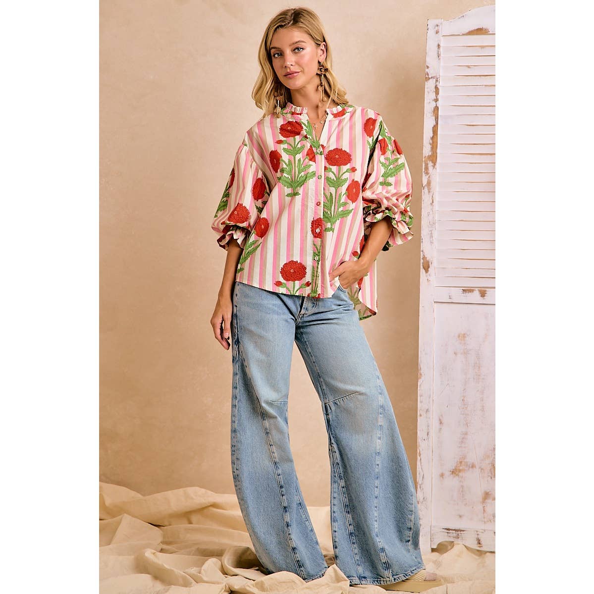 Stripe Flower Print Top